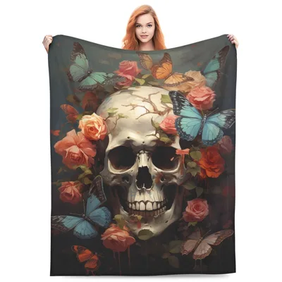 Skull with Roses Blanket