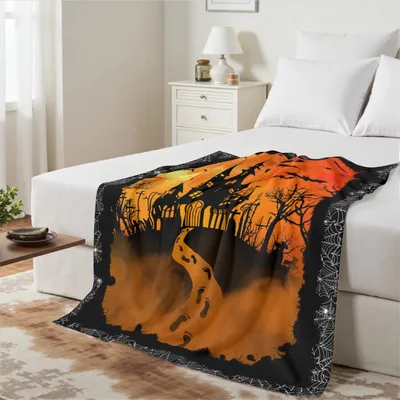 Orange Forest Silhouette Path Blanket for Spooky Season