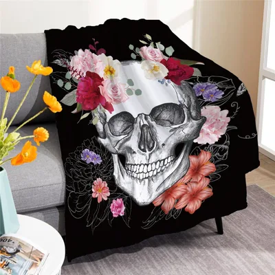 Skull with Pink Flowers Blanket: Gothic Art Meets Floral Beauty
