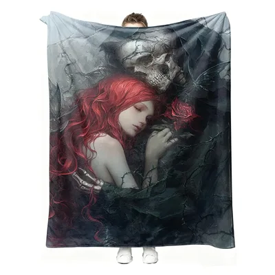 Sleeping Woman with Skull Blanket: Gothic Art Design