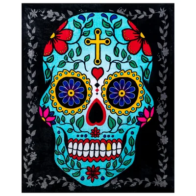 Sugar Skull Day Blanket: Vibrant Turquoise Skull Art for Home Decor