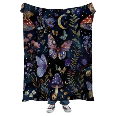 Celestial Witch Garden Butterfly Blanket: Moonlit Floral Design