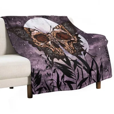 Death Moth Skull Full Blanket: Gothic Moon and Moth Design