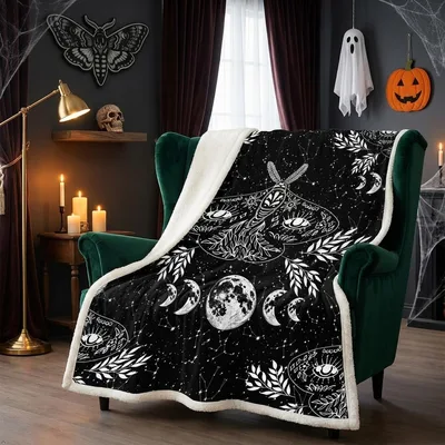 Gothic Skeleton Moth Pattern Blanket for Celestial Lovers