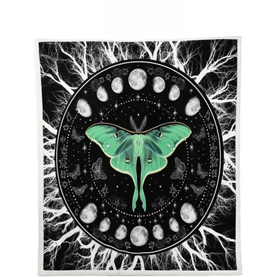 Luna Moth Moon Phase Blanket: Gothic Mandala Design
