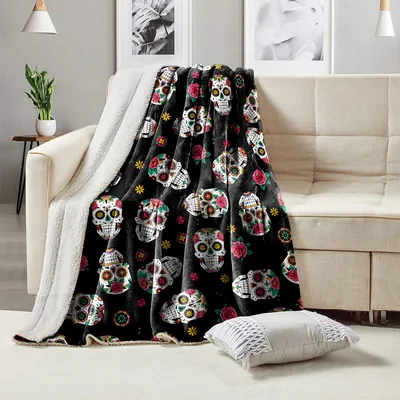 Day of the Dead Skulls Blanket featuring colorful sugar skulls