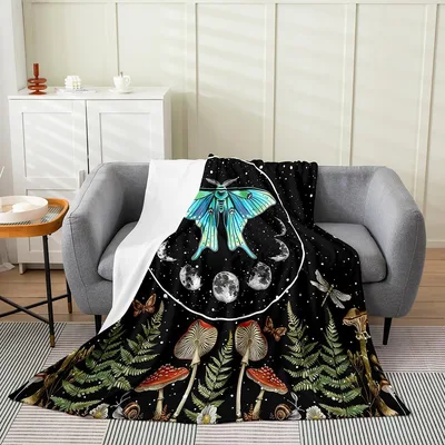 Boho Moth Moon Phase Blanket: Mystical Night Design