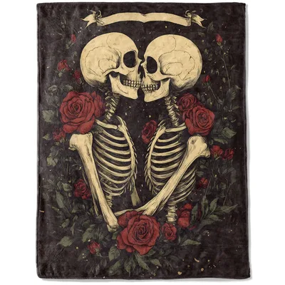 Skeleton Couple with Roses Blanket: Gothic Romance for Dark Aesthetics