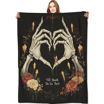 Skeleton Hands Heart Till Blanket: Gothic Romance Design