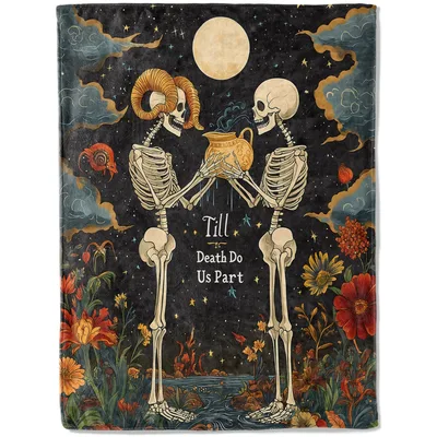Till Death Do Us Part Skeletons Blanket: Gothic Romance Design