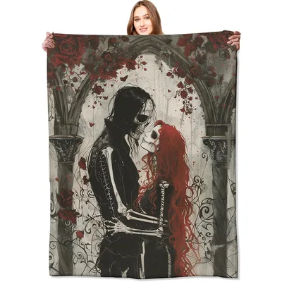 Gothic Skeleton Lovers Blanket: Dark Romance Skull Throw
