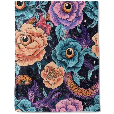 Gothic Evil Eye Floral Blanket: A Snake and Starry Night Design