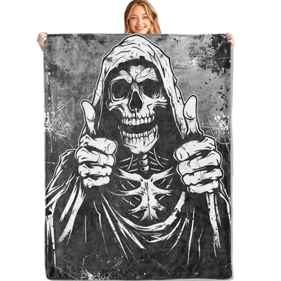 Skeleton Thumbs Up Gothic Blanket: Grim Reaper Approval Design