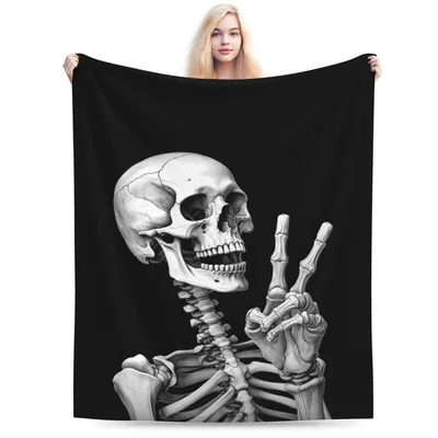 Skeleton Peace Sign Blanket: A Skeletal Hand Making a V for Victory