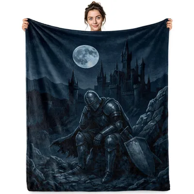 Knight and Castle Under Blanket: Gothic Moon Scene