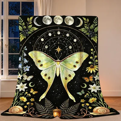 Luna Moth Moon Phases Mandala Blanket: Celestial Art for Nature Lovers