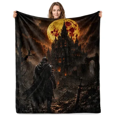 Gothic Castle Night Scene Blanket: Dark Knight Fantasy Art