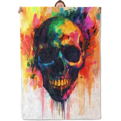 Colorful Splash Skull Art Blanket: Vibrant Gothic Design