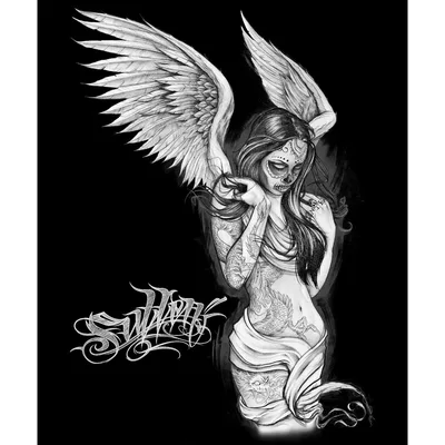 Fallen Angel Winged Woman Blanket: Gothic Tattoo Art Design