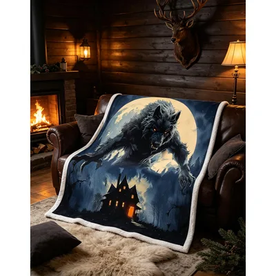 Howling Wolf Gothic Castle Blanket: Spooky Night Art for Horror Fans