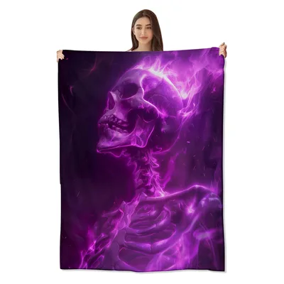 Purple Smoke Skull Blanket: Glowing Ethereal Skeleton Design
