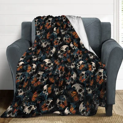 Skull Butterfly Pattern Blanket featuring detailed skulls