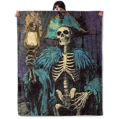 Pirate Skeleton with Lantern Blanket: Spooky Skull Pirate Design