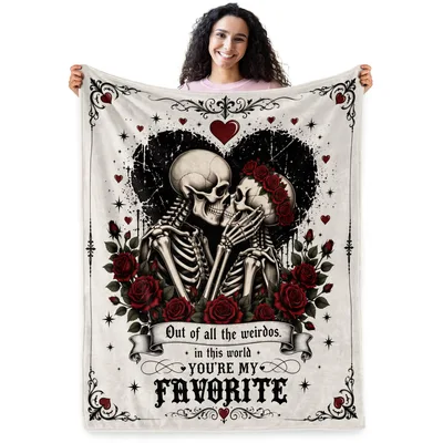 Skeleton Couple You're My Favorite Blanket Gothic Romance Design