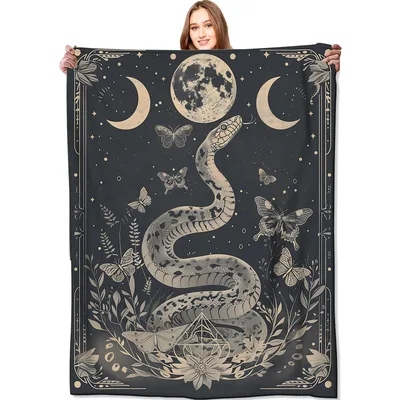 Mystic Snake and Moon Blanket featuring a celestial serpent
