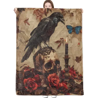 Raven on Skull Gothic Blanket No. 2 – Raven