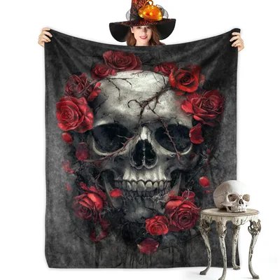 Gothic Skull and Roses Blanket: Dark Art Design for Gothic Lovers