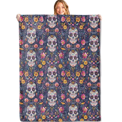 Colorful Sugar Skull Pattern Blanket No. 2: Gothic Floral Art Design