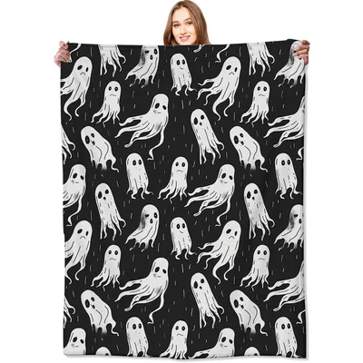 Black and White Ghosts Pattern Blanket