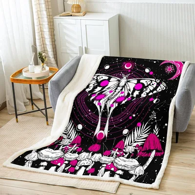 Pink Bones and Moon Blanket: Celestial Moth and Mushroom Design