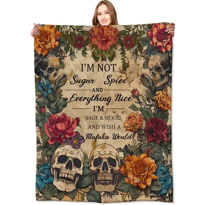 Skulls and Floral Sugar Spice Blanket: Sage Hood Mufuka Design