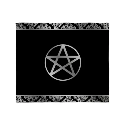 Silver Pentacle Damask Border Blanket: Gothic Symbol with Ornate Trim
