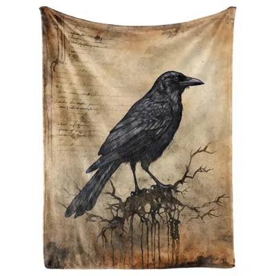 Crow on Dead Branch Blanket: Gothic Art for Dark Aesthetics Lovers