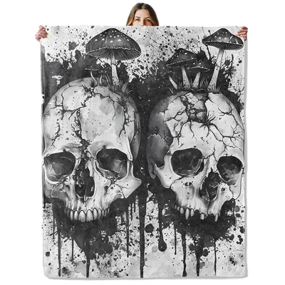 Skull and Mushroom Art Blanket featuring cracked skulls