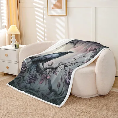 Gothic Raven Halloween Art Blanket for Dark Aesthetic Lovers