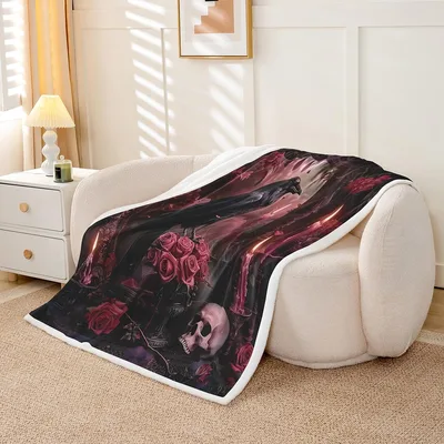 Skull and Roses Gothic Art Blanket Dark Floral Design