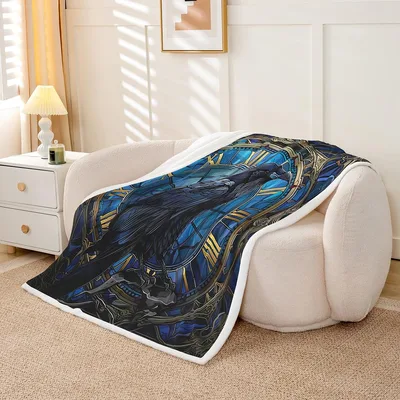 Exotic Raven Feathers Art Blanket Gothic Stained Glass Design