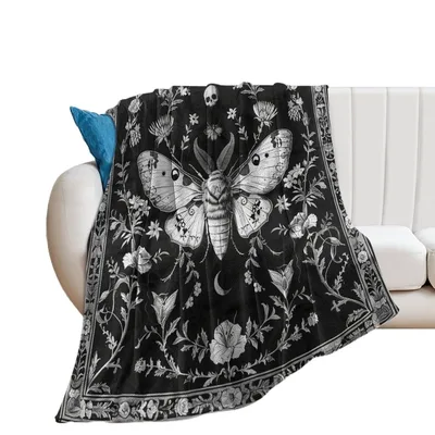 Moth Star Floral Gothic Blanket: A Moth and Skull Design