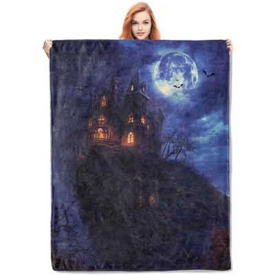 Gothic Castle Under Full Blanket: Spooky Moonlit Manor Design