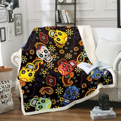 Colorful Sugar Skull Mandala Blanket for Gothic Art Lovers