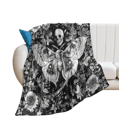 Skull Moth Gothic Blanket: Dark Floral Art with Skeleton and Butterfly