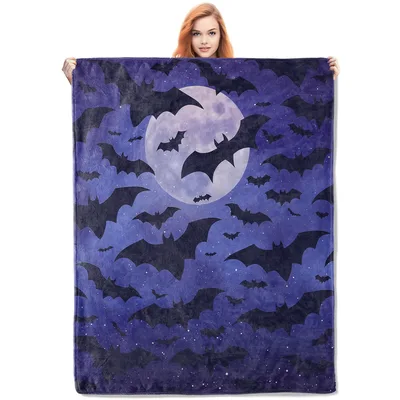 Bats Around Crescent Moon Blanket: Gothic Night Sky Design