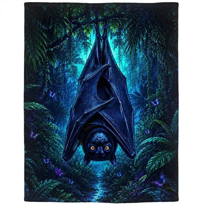 Bat in Rainforest Blanket: Gothic Wildlife Art for Jungle Lovers