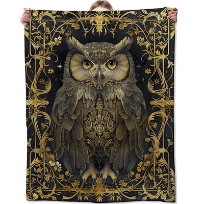 Gothic Owl in Golden Blanket: Ornate Bird Art for Dark Aesthetic Fans
