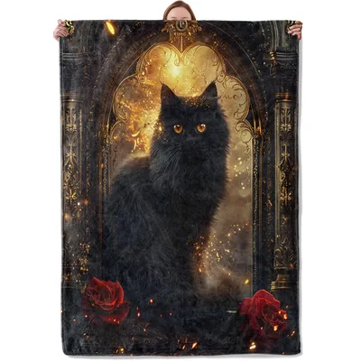Black Cat in Gothic Archway Blanket: Dark Fantasy Feline Art