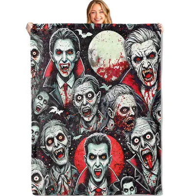 Vampires and Zombies Horror Pattern Blanket for Gothic Movie Nights